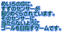 �߂���̒��ɁA �����̃Z���T�[�� �\��߂��炳��Ă��܂��B ���̃Z���T�[�ɁA ������Ȃ��悤�� �S�[����ڎw���Q�[���ł��B